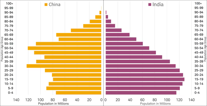 人口年龄组：中国 vs 印度