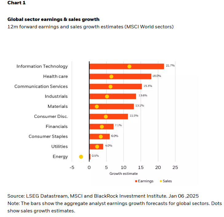 12m forward earnings and sales growth estimates